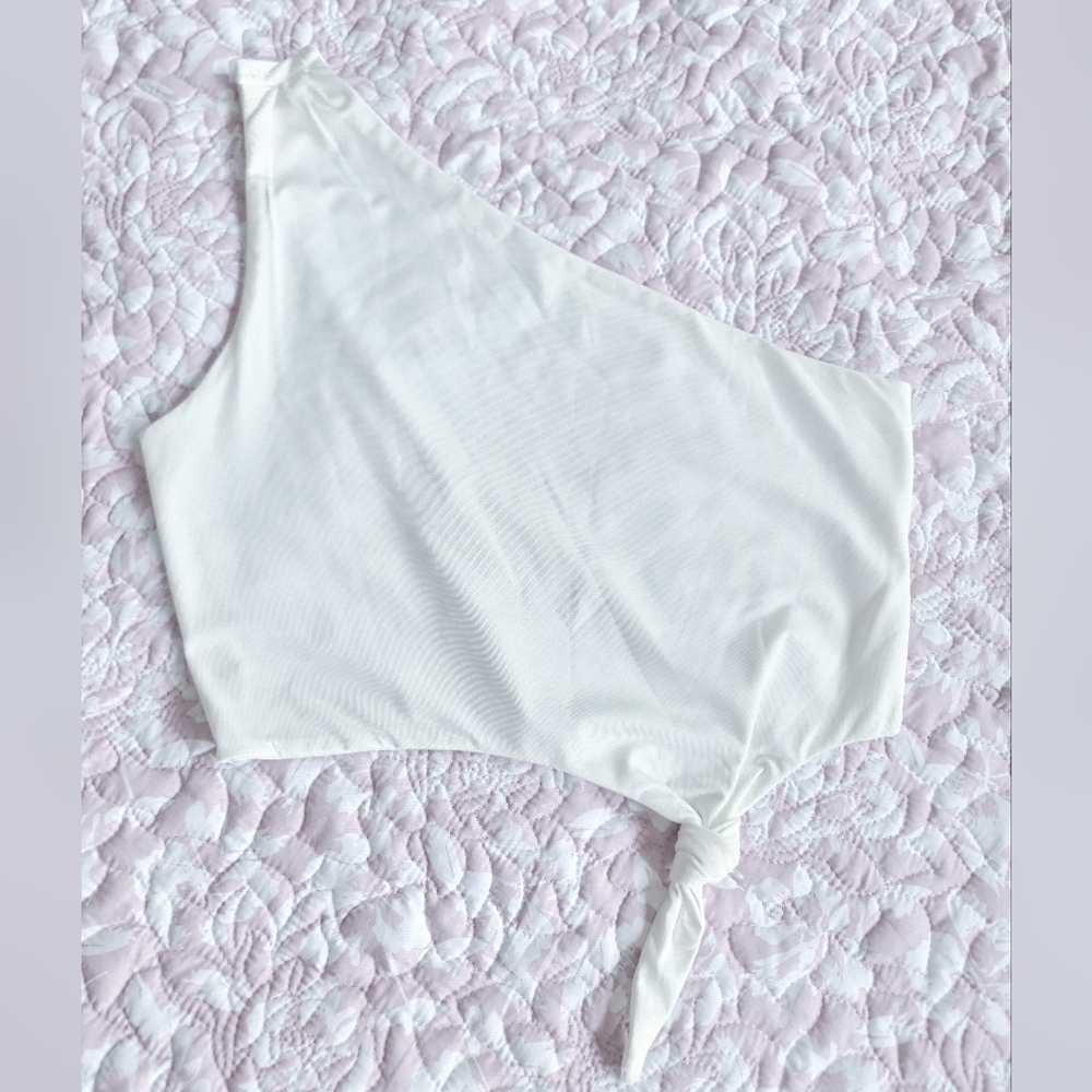 White One-Shoulder Tie Top
